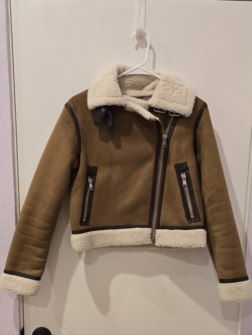 Women's Brown Faux Shearling Aviator Jacket